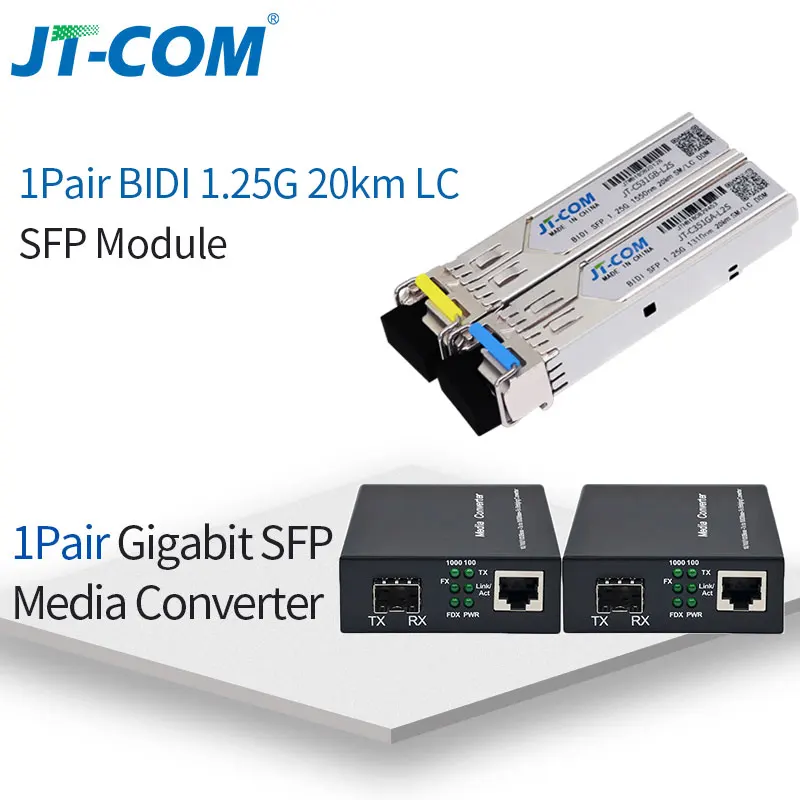 with BIDI LC 20km 1 пара гигабитный медиаконвертер SFP трансивер модуль 5 км 1000 Мбит/с быстрый Ethernet RJ45 в волоконно-оптический коммутатор 2 порта SC одиночный режим - Цвет: with BIDI LC 20km