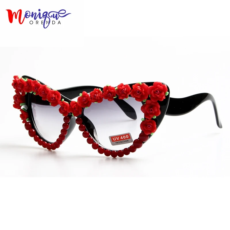 2017 барокко Солнцезащитные очки для женщин Для Мода Роза Ретро Кошачий глаз Очки