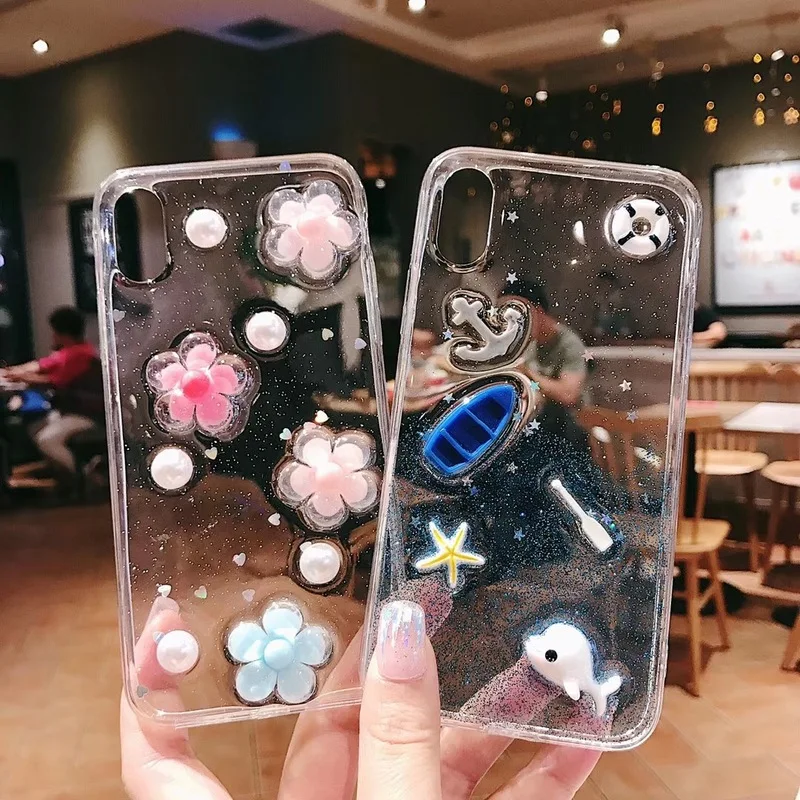 3D Epoxy Phone Case for IPhone X 7 6 XS 6S XR MAX 8 Glitter Transparent Soft TPU Cover Plus |