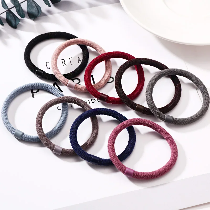Новинка 9 шт./лот Женские однотонные флокирующие грубые резинки для завязывания