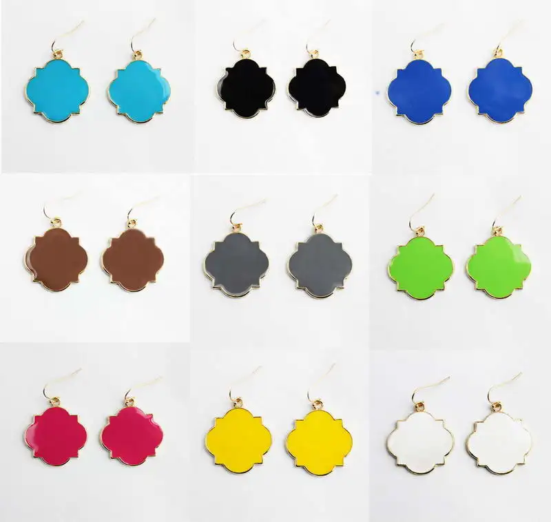 

Gold Enamel Blank Monogram Earrings for Women Love Earring Hooks 9 colors option