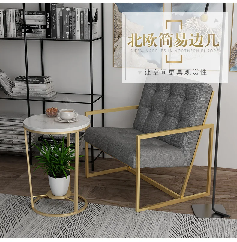 Louis Fashion Simple Marble Small Tea Table Scandinavia Leisure Round Sofa Corner Room Balcony Bed Iron Art