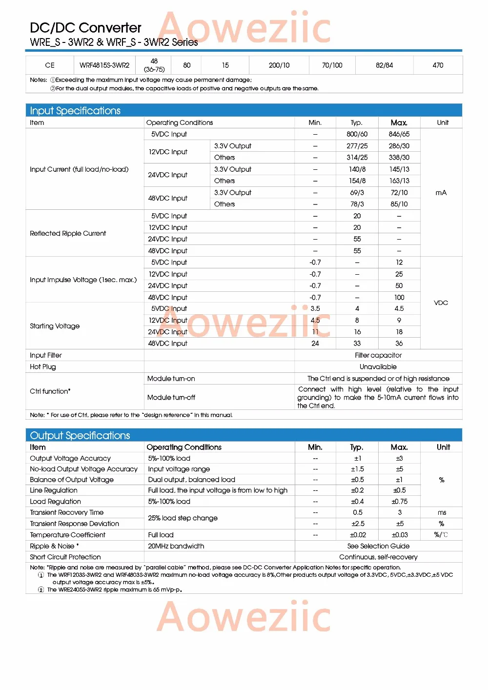 Aoweziic 2 шт./лот WRE2415S-3WR2 WRE2415S новый оригинальный SIP7 Вход: 18-36 в двойной выход: + 15 В 0.1A