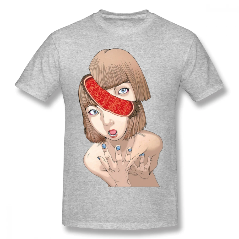 Серый Мужская футболка Shintaro Kago Fraction, качественная футболка Manga Junji Ito с круглым вырезом,, Camiseta - Цвет: Серый