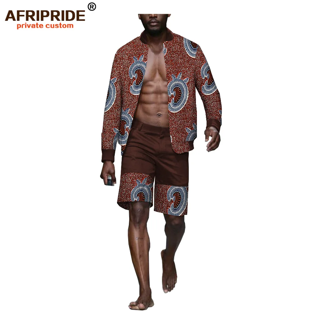 AFRIPRIDE, Африканский летний мужской повседневный костюм, гавайская рубашка с коротким рукавом+ короткие штаны, Дашики, принт, vestidos A1916001 - Цвет: 376J