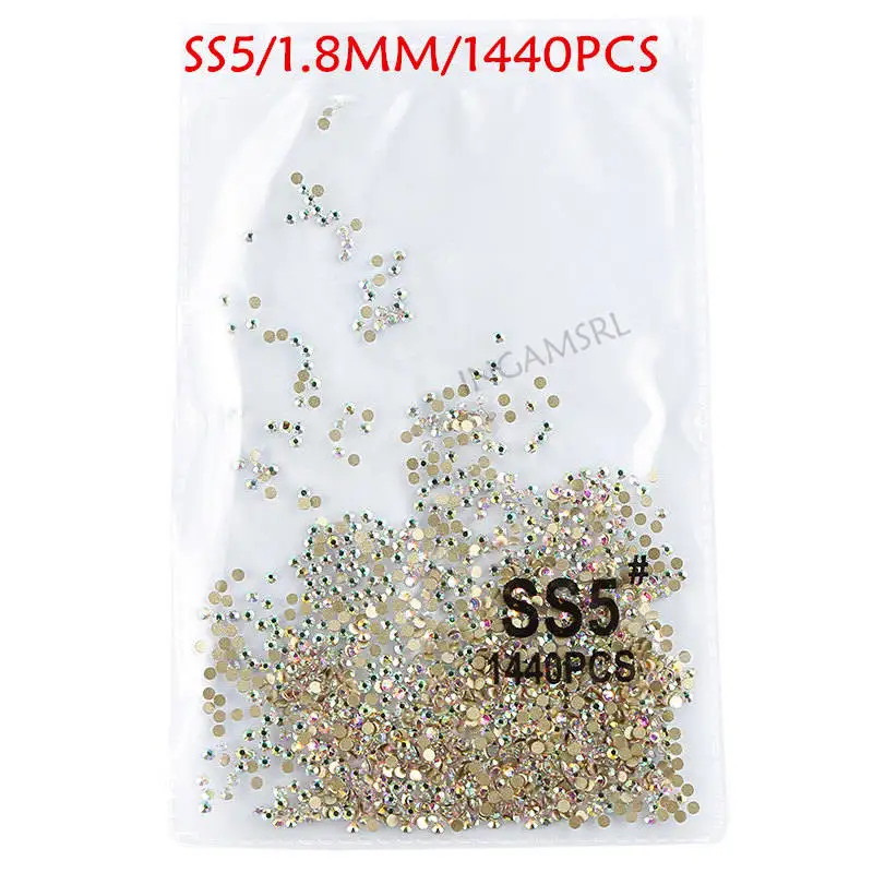 Супер блестящий, 1440 шт, SS3-SS10, плоские с оборота, разные цвета, стразы для украшения ногтей и танцев 052 - Цвет: gold AB ss5 1440pcs