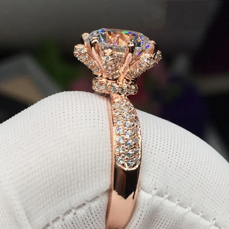 Винтажное цветочное кольцо, розовое золото, 925 серебро, 3ct, AAAAA, циркон, cz, обручальное кольцо, кольца для женщин, свадебные, вечерние, ювелирные изделия