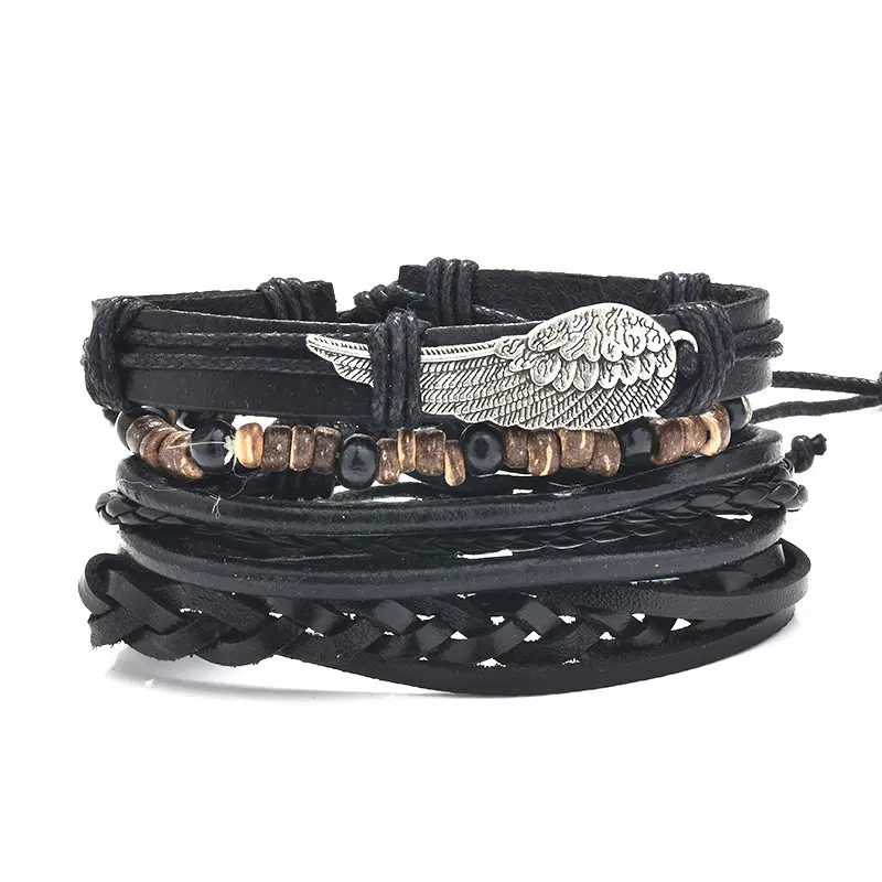 HYBZH Multilayer DIESEL Bracelet Men Casual Fashion Braided Leather Bracelets For Women Wood Bead Punk Rock Jewelry | Украшения и