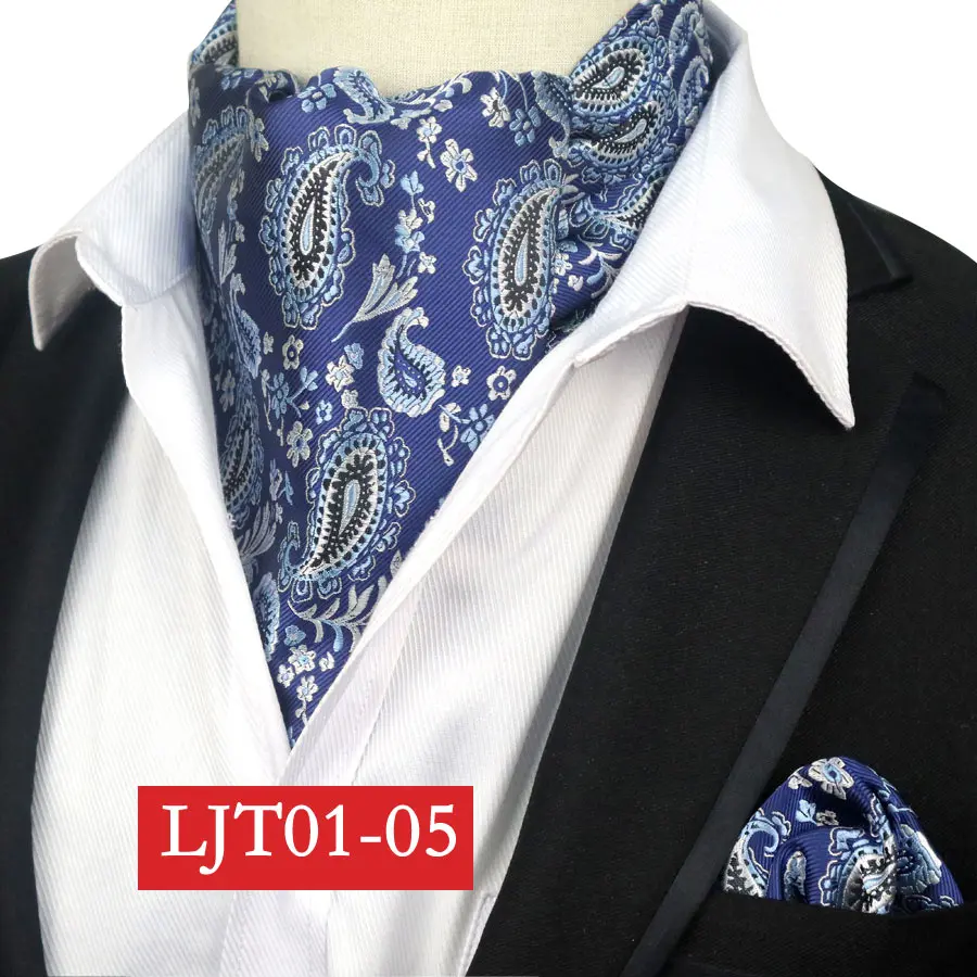 SMT-LJT01-05 YISHLINE мужской роскошный Шелковый Аскот галстук набор мужской галстук и платок Набор Цветочный Пейсли в горошек Карманный квадратный набор для свадебной вечеринки - Цвет: SMT-LJT01-05