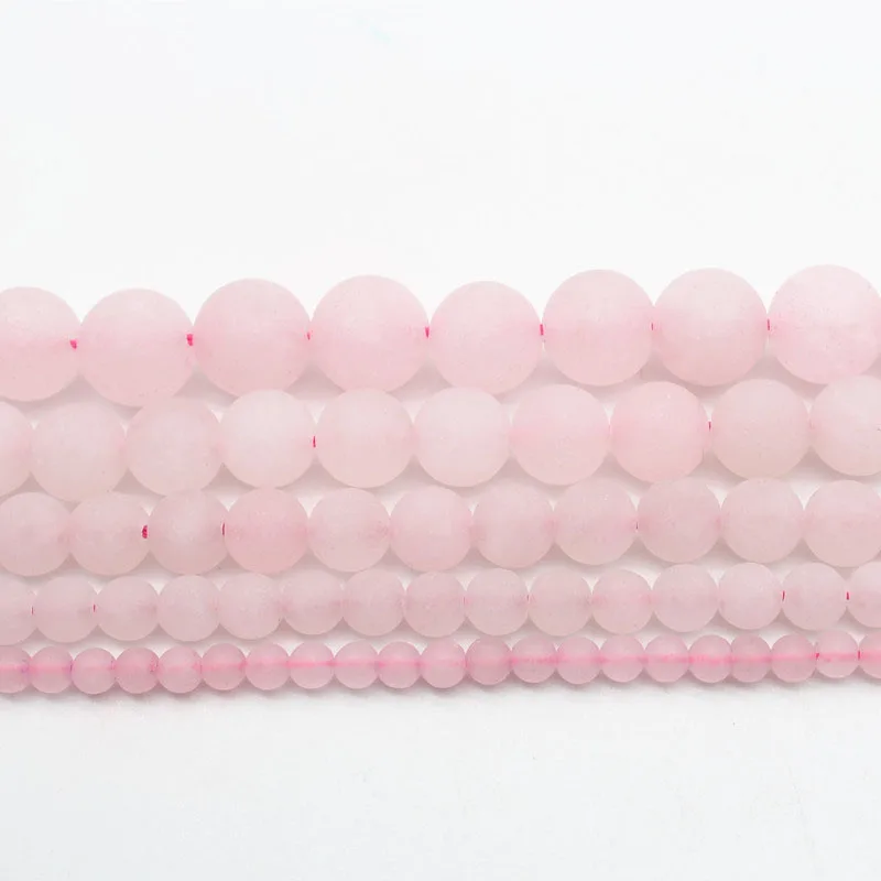 Frosted Rose Quartz Натуральный матовый розовый кварц драгоценный камень круглый свободный шарик розовый кристалл для изготовления ювелирных изделий 1 нитка 4 мм 6 мм 8 мм 10 мм 12 мм - Цвет: Frosted Rose Quartz