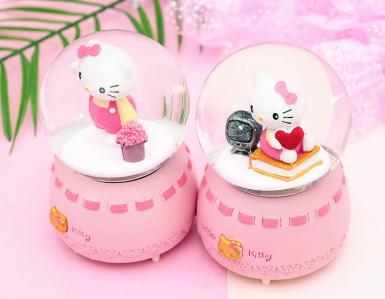Рисунок «Hello Kitty» Автоматическая таяния снега с подсветкой светящиеся музыкальная шкатулка в виде хрустального шара Креативные Детский подарок домашний декор Подарочная музыкальная шкатулка Рождество