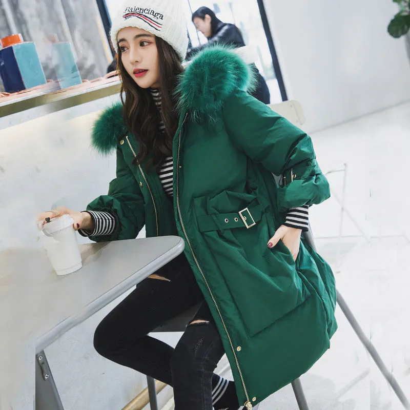 Зимнее пуховое пальто женский парка 2018 длинная куртка пуховик Большой Настоящее