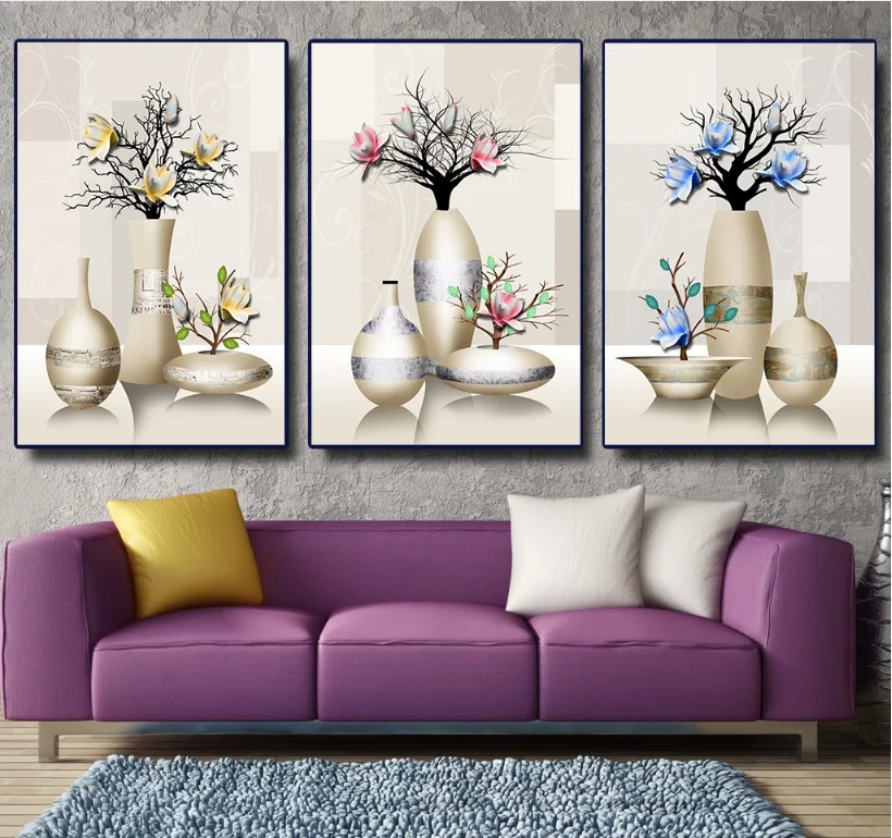 3 шт. декоративная картина из магнолии без рамки|decorative painting|canvas paintingpainting for living room |