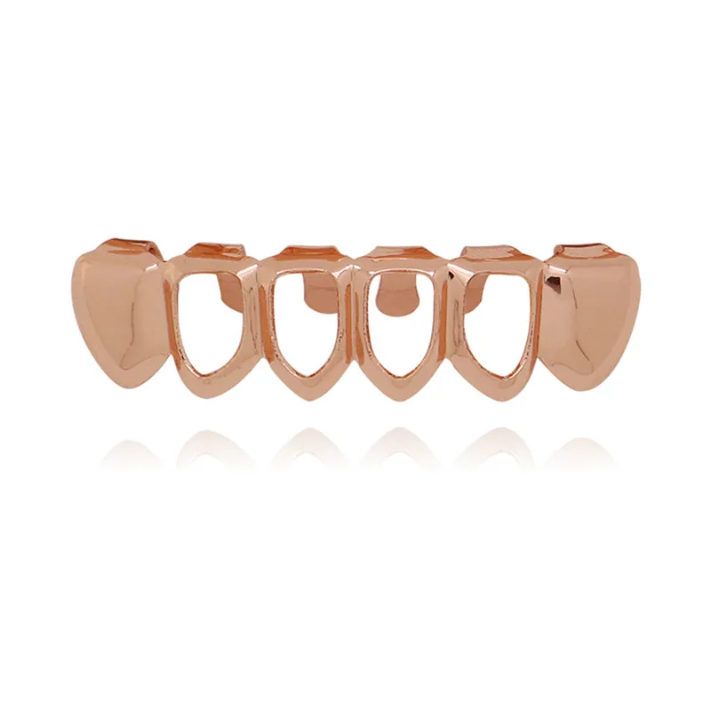 rose gold bottom LuReen зубы GrillsTop& Bottom выдалбливают золотые зубные грили зубные Косплей вампира зубы шапки рот ювелирные изделия Вечерние - Окраска металла: rose gold bottom