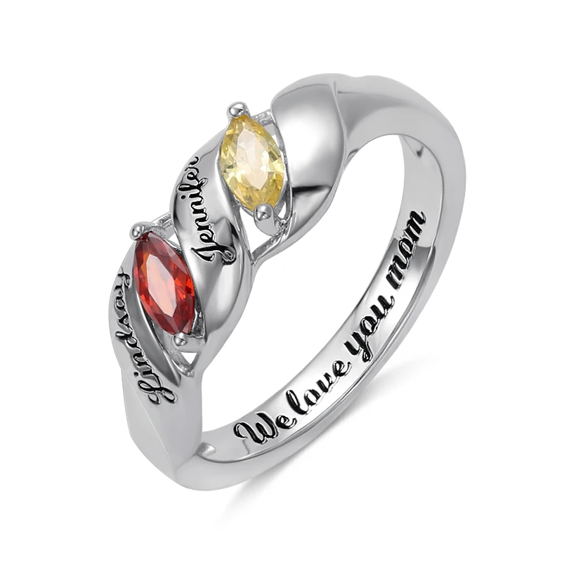 

AILIN Fashion Desgin Ring Stone Rings For Women Jewelry Personalized Name Birthstone Rings with Inside Engraving