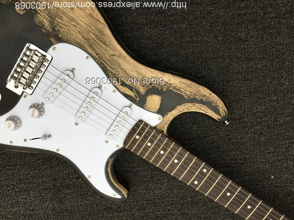 2019 строчка на заказ Тяжелая мощная состаренная черная ST электрогитара custom shop Joe