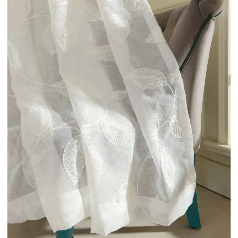 NAPEARL Вышитые тюлевые занавески белого льна в современном стиле для гостиной, окна, кухонных дверей с цветочным дизайном, короткая панель.
