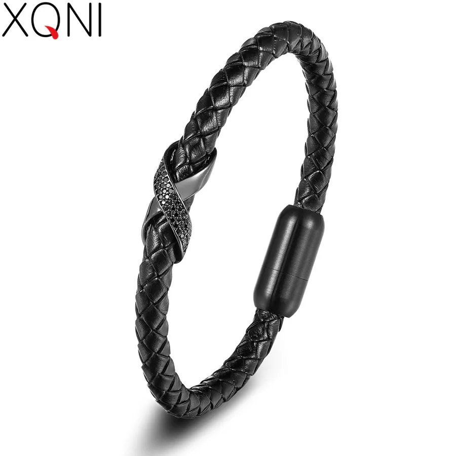 

XQNI Genuine Leather Bracelet Cross Slide Design with Magnetic Buckle 3 Colors For Choice Luxury Birthday Gift