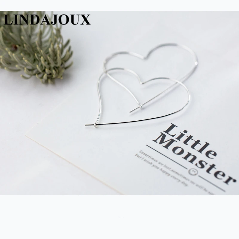 LINDAJOUX Large 925 Sterling Silver Romantic Big Heart Hoop Earrings For Women sterling-silver-jewelry Hoops Earring | Украшения и