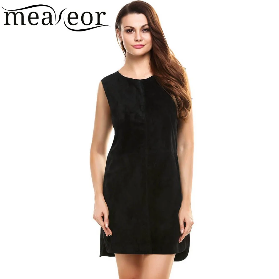 Женское платье Meaneor повседневное летнее однотонное без рукавов с круглым вырезом