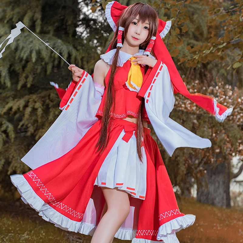 Косплей Love TouHou Project Hakurei Reimu, маскарадный костюм, красное платье для девочек, женское платье на Рождество, Хэллоуин