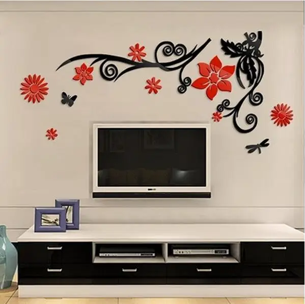 3 d цельный Кристал стены ТВ фон гостиная цветок лоза акриловые настенные зеркала