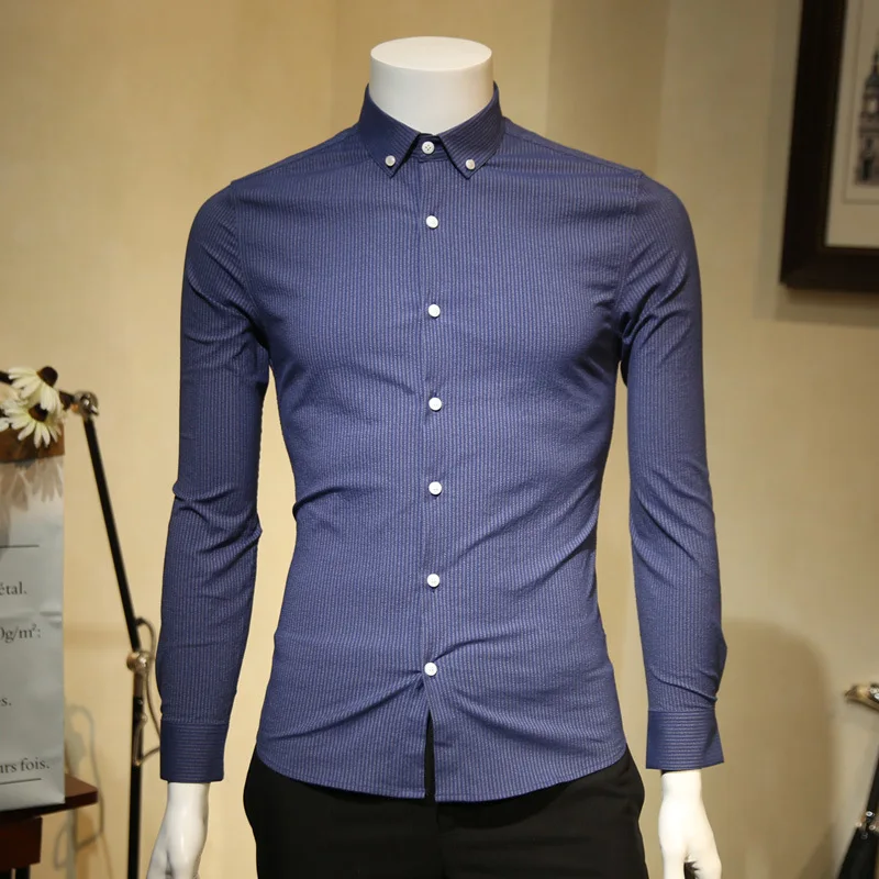 Мужская повседневная однотонная деловая Модная рубашка на пуговицах с длинными