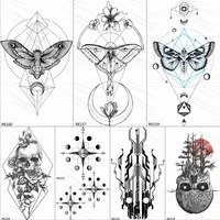 ommgo geometry butterfly moth black henna tattoos temporary sticker skull totem fake tattoo for women body art arm custom tatoos