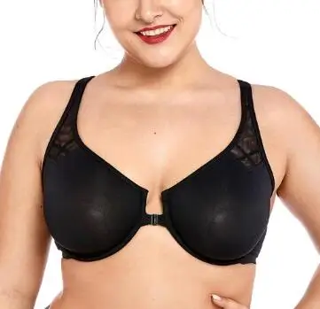Черный Comfortable Seamless Font Closure Bra Women's Full Coverage Non-padded Underwire Plus Size Racerback Unlined Bra 36 38 40 42 E F - Цвет: Черный
