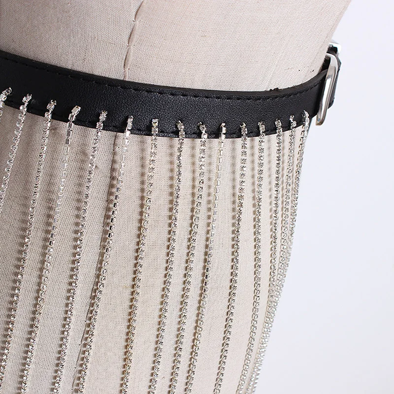 TOYOOSKY 2019 Sexy Women Belts For Bling Bling Long Drill Tassels Lady  PU Waist Black Belts of Party Nightclub for Jeans Dress