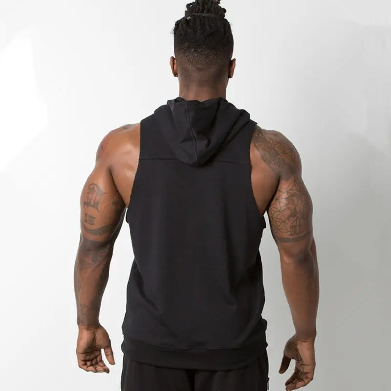 Men sporting sleeveless hoodies gyms Workout Fitness Bodybuilding Sweatshirt male Fashion Casual Hooded Vest cotton Sportswear | Мужская