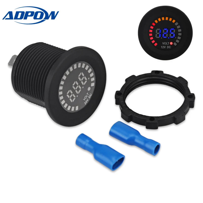 Цифровой светодиодный вольтметр ADPOW для автомобиля и мотоцикла 12 В 24