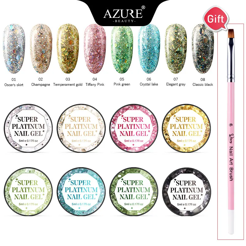 Azure beauty, 9 шт./лот, супер Платиновый гель для ногтей, супер бриллиантовый Сияющий УФ-гель для ногтей, Кристальный лак для нейл-арта, замачиваемый УФ светодиодный гель - Цвет: 9PCS KIT