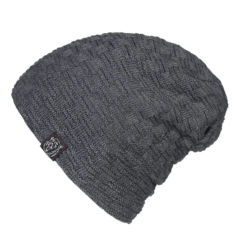 Мужская теплая зимняя вязаная шапка в клетку с флисовой подкладкой мешковатые