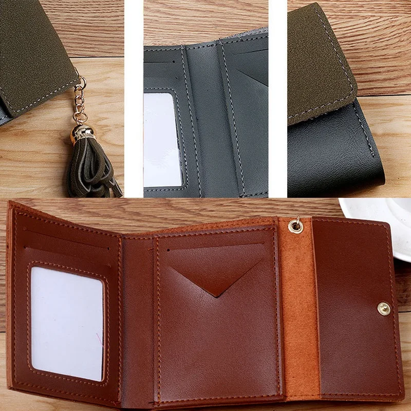 Женский модный матовый короткий кошелек с кисточками и отделением для карт