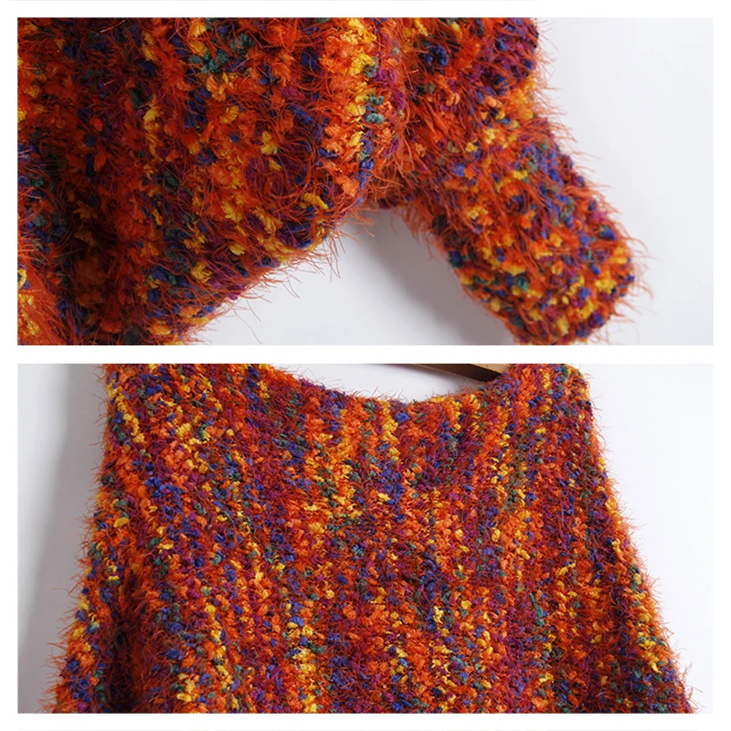 Женский мохеровый пуловер JOGTUME Свободный вязаный свитер с рукавами летучая мышь 6