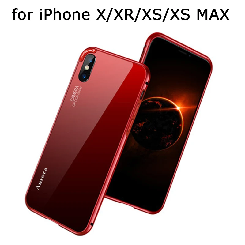 

2018 Роскошный металлический чехол для iPhone XS, чехол со стеклянной задней крышкой для iPhone X/XR/XS MAX, Ультратонкий чехол, Бесплатная защита экрана