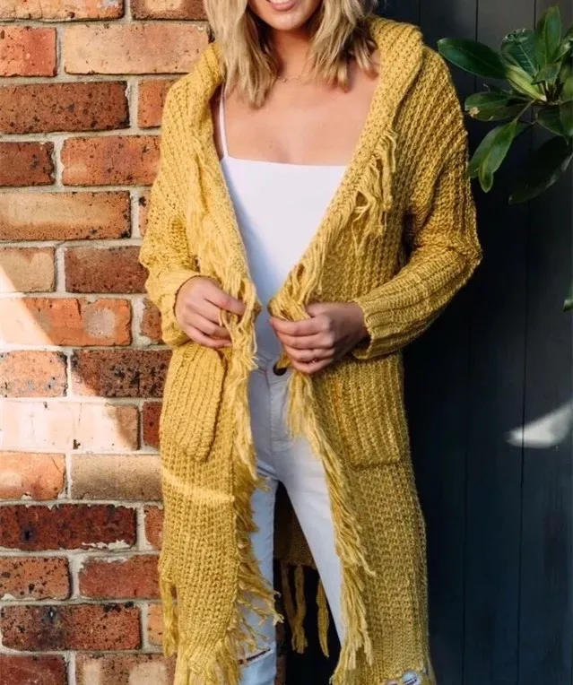 Fetoo осень кисточки длинный вязаный кардиган свитер женский 2017 Осень Свободный