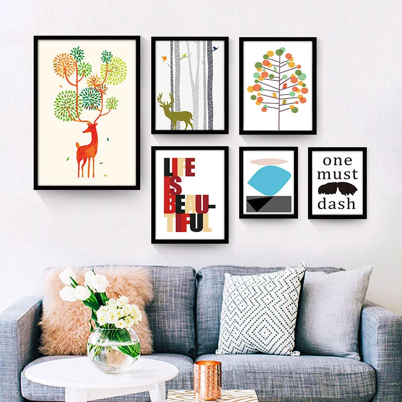 Без рамки Мультфильм Олень Печать холст вдохновляющая Роспись стен цитатами