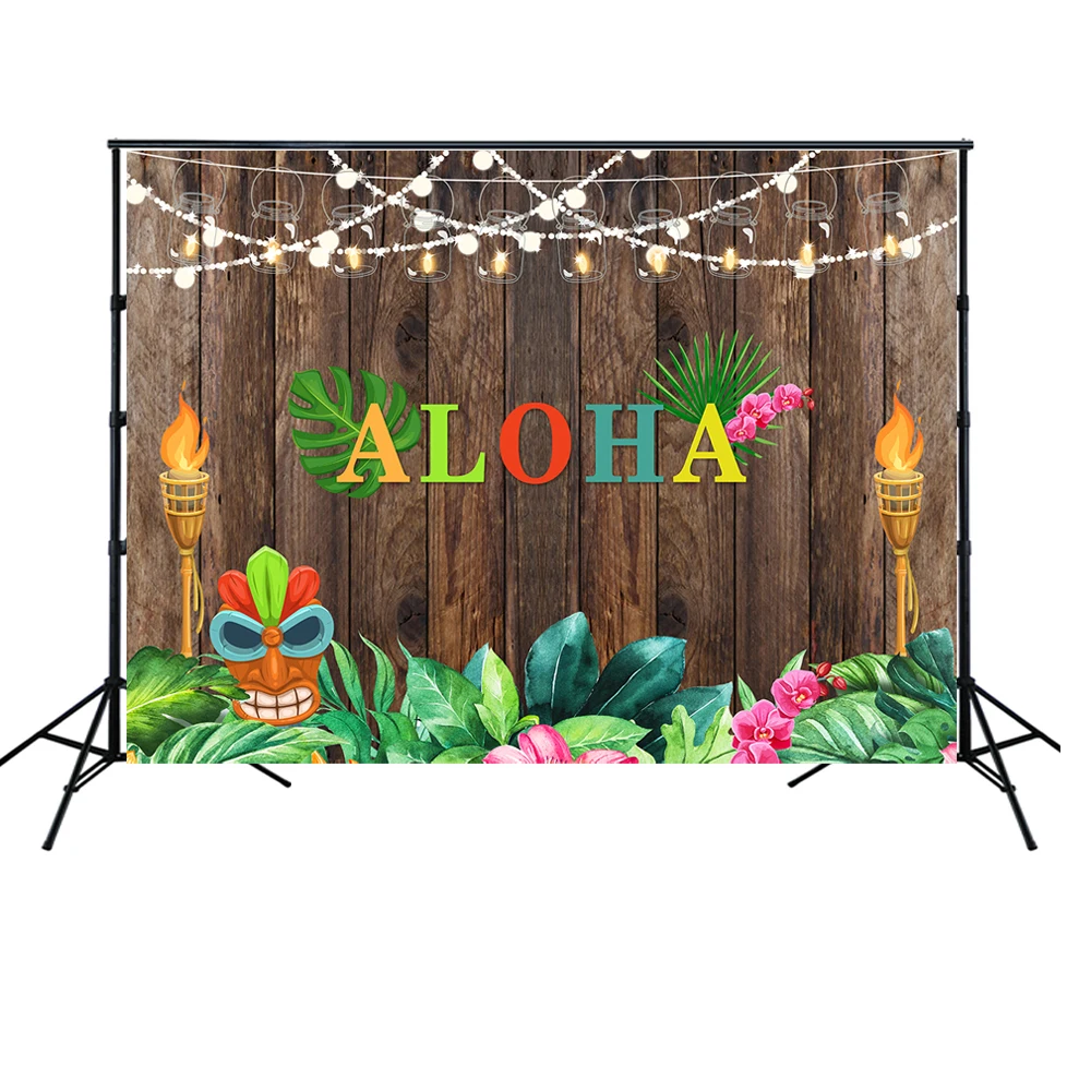 HUAYI Aloha Luau вечерние чный фон с Деревянной Стеной для свадьбы дня рождения