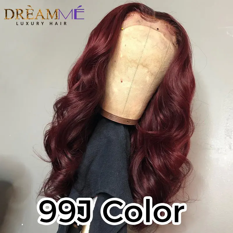 99J Color Темно-красный Синтетические волосы на кружеве парики из натуральных волос объемная волна эффектом деграде(переход от темного к Синтетические волосы на кружеве парик предварительно глубокий часть 13X6 Синтетические волосы на кружеве al парик целые концы - Цвет: 99J Color