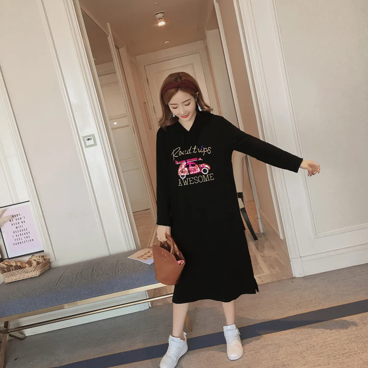 Осеннее хлопковое длинное платье с капюшоном свободное винтажное большого