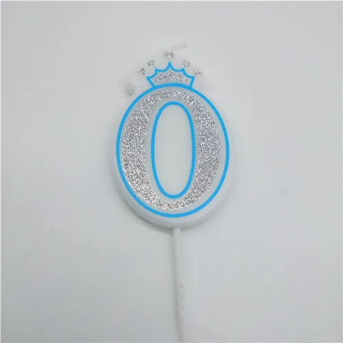 crown silver blue 0 Цифры 0, 1, 2, 3, 4, 5, 6, 7, 8 сверкающие серебристые, розовые, синие свечи с короной для детского душа, для девочек и мальчиков, украшения для торта для вечеринки на день рождения - Цвет: crown silver blue 0
