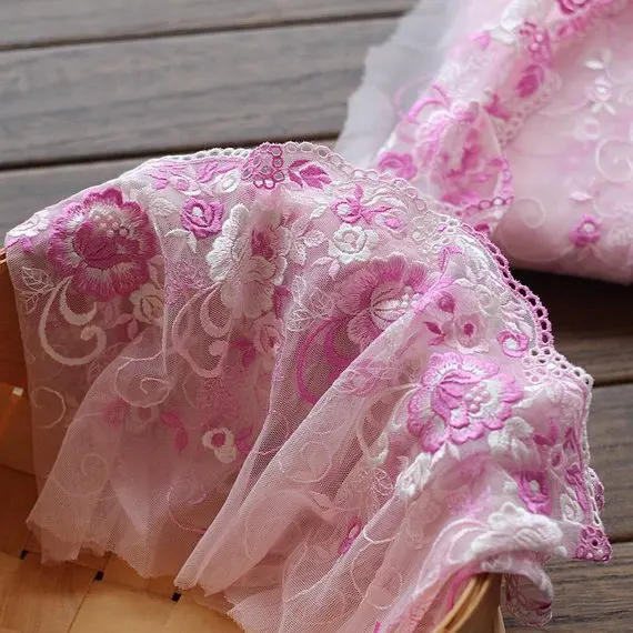 2 Yards Lace Trim Purple Flowers Floral Embroidered Tulle 7.48 Inches Wide | Дом и сад