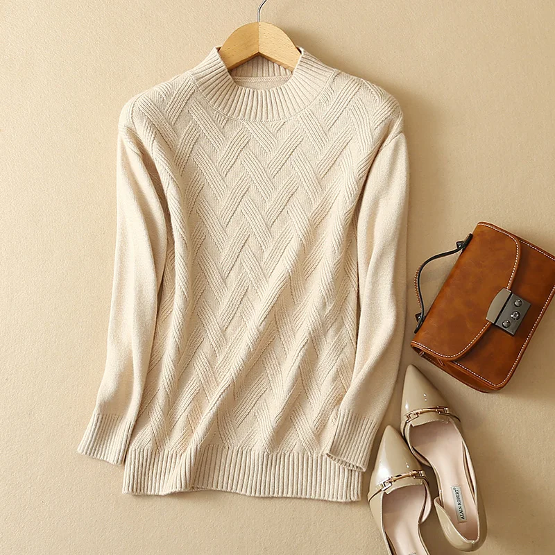 2018 autumn and winter new knit bottoming shirt cashmere sweater women's half-high collar thick | Женская одежда