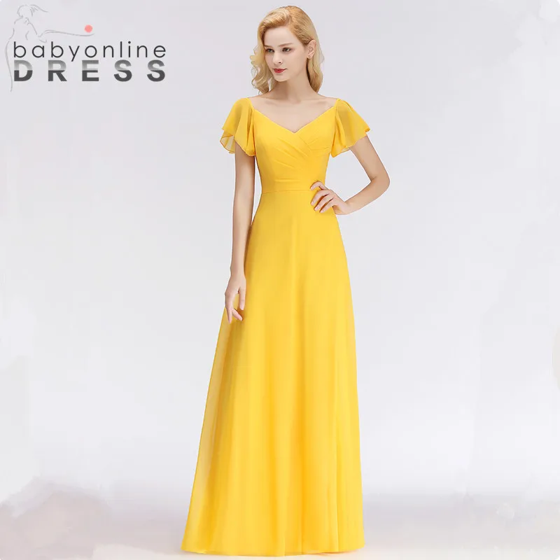 picture color Vestido de Festa Сексуальное желтое длинное вечернее платье с v-образным вырезом на спине элегантное шифоновое вечернее платье с коротким рукавом Robe De Soiree Longue - Цвет: picture color