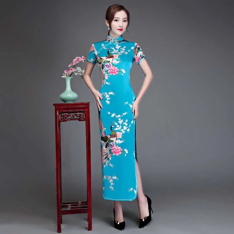 Женское длинное шелковое платье Ципао вечернее церемониальное из вискозы с