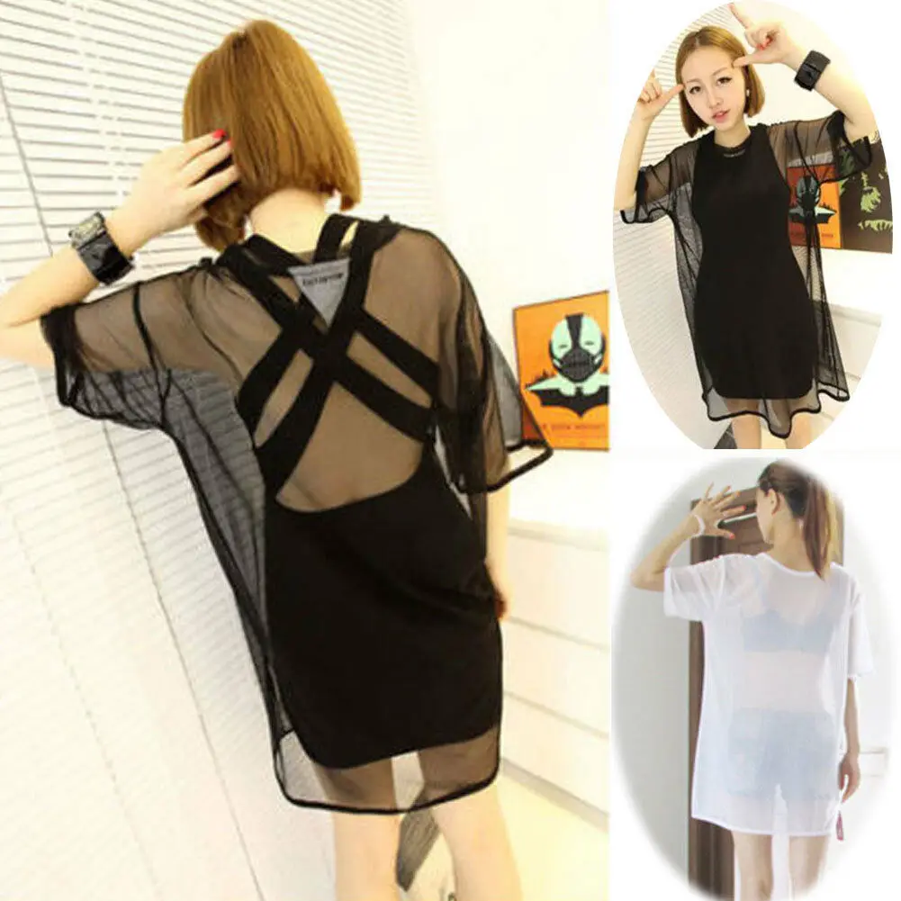 Модная сексуальная черная прозрачная Сетчатая футболка большого размера с