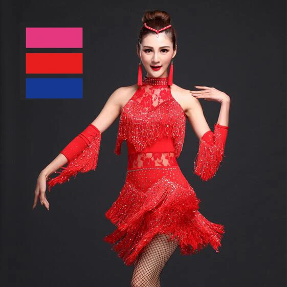 Женское платье для танцев сальсы красное розовое бальных латиноамериканских