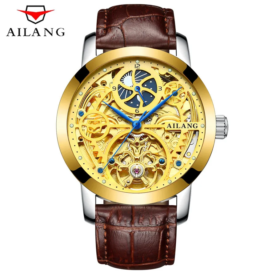 New Design Luxury Brand Tourbillon Watches Hollow Automatic Mechanical Watch Men Waterproof Skeleton Watch Genuine Leather Strap